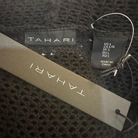 Tahari V Neck Black Open Knit Mesh Hooded Long Swim Cover-Up Large NWT - Picture 8 of 10